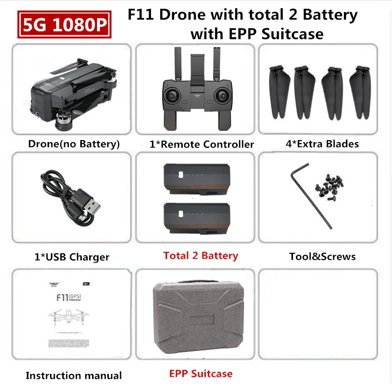 1080P 2B EPP Box SJRC F11 PRO gps Дрон с 2K HD камерой бесщеточный Квадрокоптер 1600 м управление расстояние складной Дрон VS SG906 B4W игрушка - Цвет: 1080P 2B EPP Box
