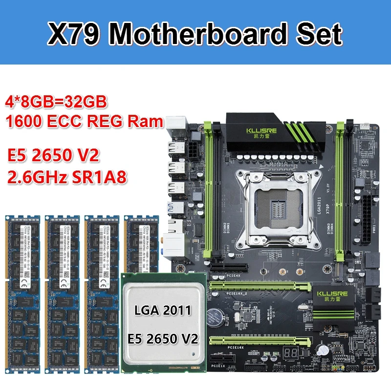 

Kllisre X79 motherboard set with Xeon E5 2650 V2 4x8GB=32GB 1600MHz DDR3 ECC REG memory ATX USB3.0 SATA3 PCI-E NVME M.2 SSD