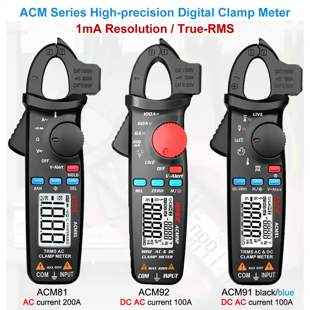 BSIDE ACM91 MINI TRMS AC and DC Clamp Meter AC/DC Current 100A Digital Clamp Multimeter Clamp