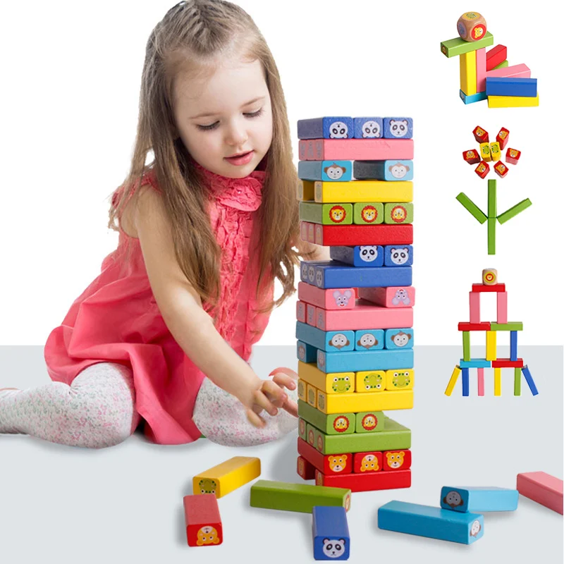 Wooden Rainbow Blocks Stack Children Toys Stacking Tower Dice Colors Matching Board Game Sensory Game Montessori Educational Toy 3