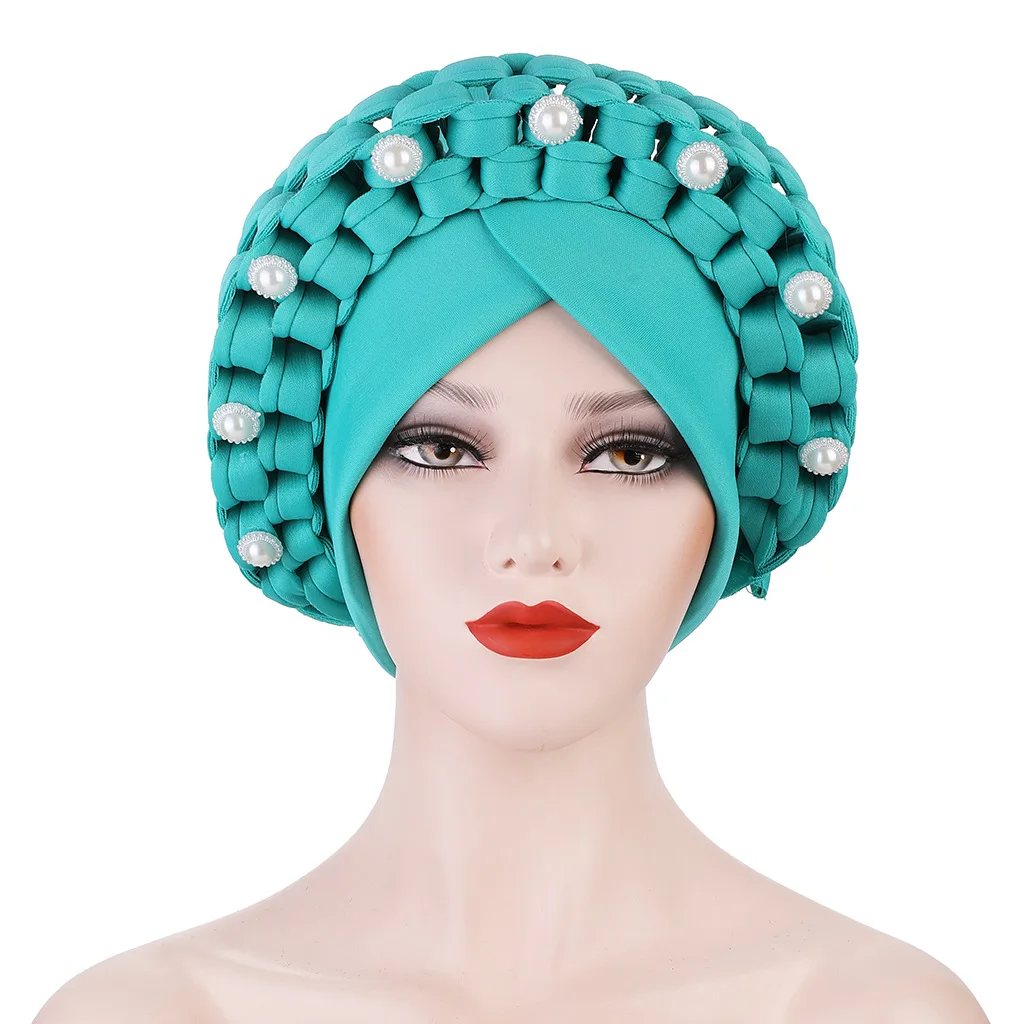 

2021 African Turban Cap Space cotton Aso Oke Gele Head Wrap Already Made Auto Headtie Nigerian Female Ready To Wear Hair Bonnet