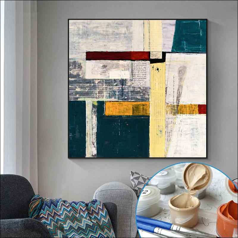 

Abstract painting by numbers Decompression hand drawing canvas Jinpo geometry no frame Modern oil painting Relaxing hand paintin