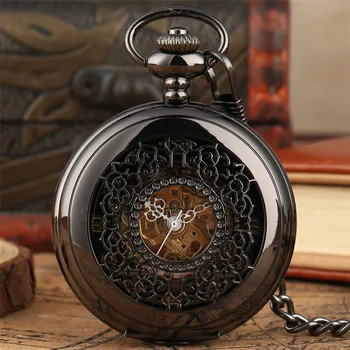 

Arabic Number Retro Mechanical Hand Winding Pocket Watch Black Pendant Pocket Chain Watches Gifts reloj de bolsillo