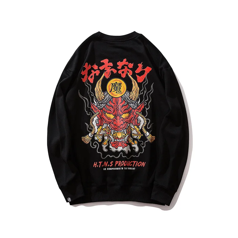 

2019 New Tide Hip Hop Loose Mens Sweatshirt Devil Head Printed Pullover Sweatshirt Fashion Streetwear Harajuku Couple Clothing