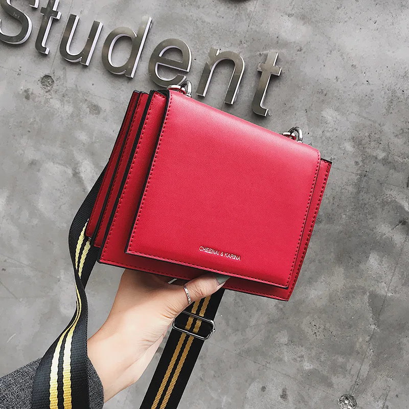 

New Arrival Bag Women's 2018 New Style Solid Color Simple bai da xiao Square Bag College Wave Contrast Color Crossbody Bag