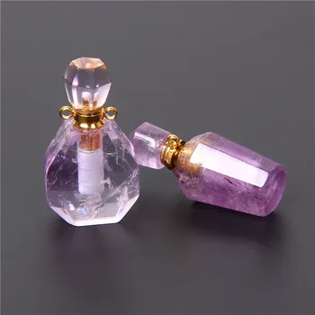 

1pc Purple Natural Amethysts quartz crystal stone pendant Charm Amethysts Essential Oil Diffuser bottle pendant for necklace diy