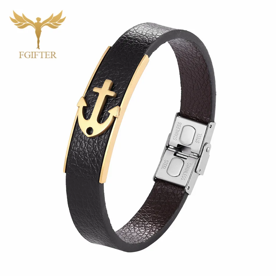 Anchor Bracelet Новое поступление, нержавеющая сталь, якорь, браслеты, скобы, черный кожаный браслет, мужской спортивный браслет, модные ювелирные изделия - Окраска металла: Anchor Bracelet