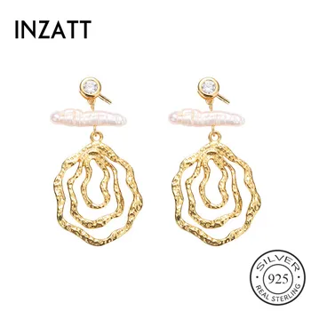 

INZATT Real 925 Sterling Silver Baroque Pearl Drop Earrings For Fashion Women Party Trendy Fine Jewelry 2019 Hiphop Accessories