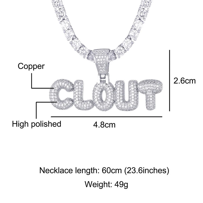 Хип хоп Bling CZ Iced Out plout письмо кулон и ожерелья для мужчин рэппер ювелирные изделия с теннисной цепочкой