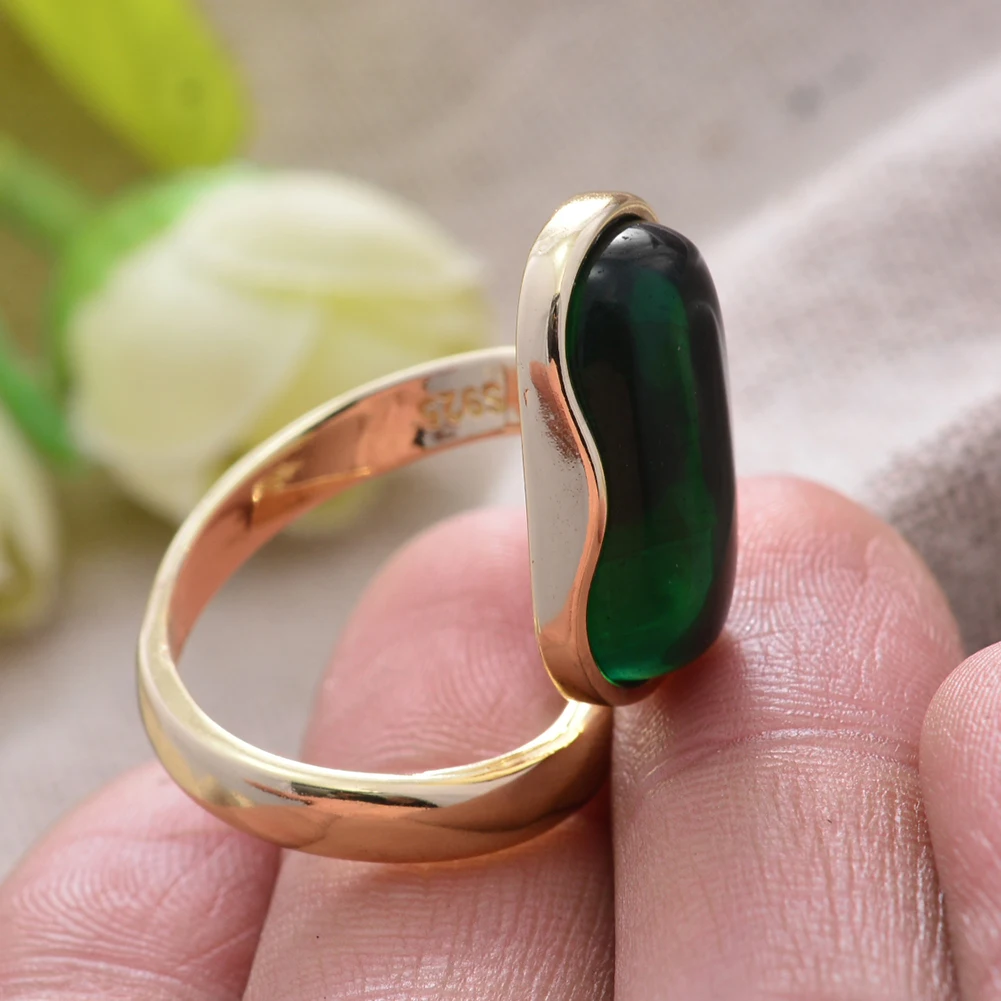 Luxury Granny Emerald Gemstone Yellow Gold Color Ladies Engagement Ring Jewelry For Women Gift No Fade - 3