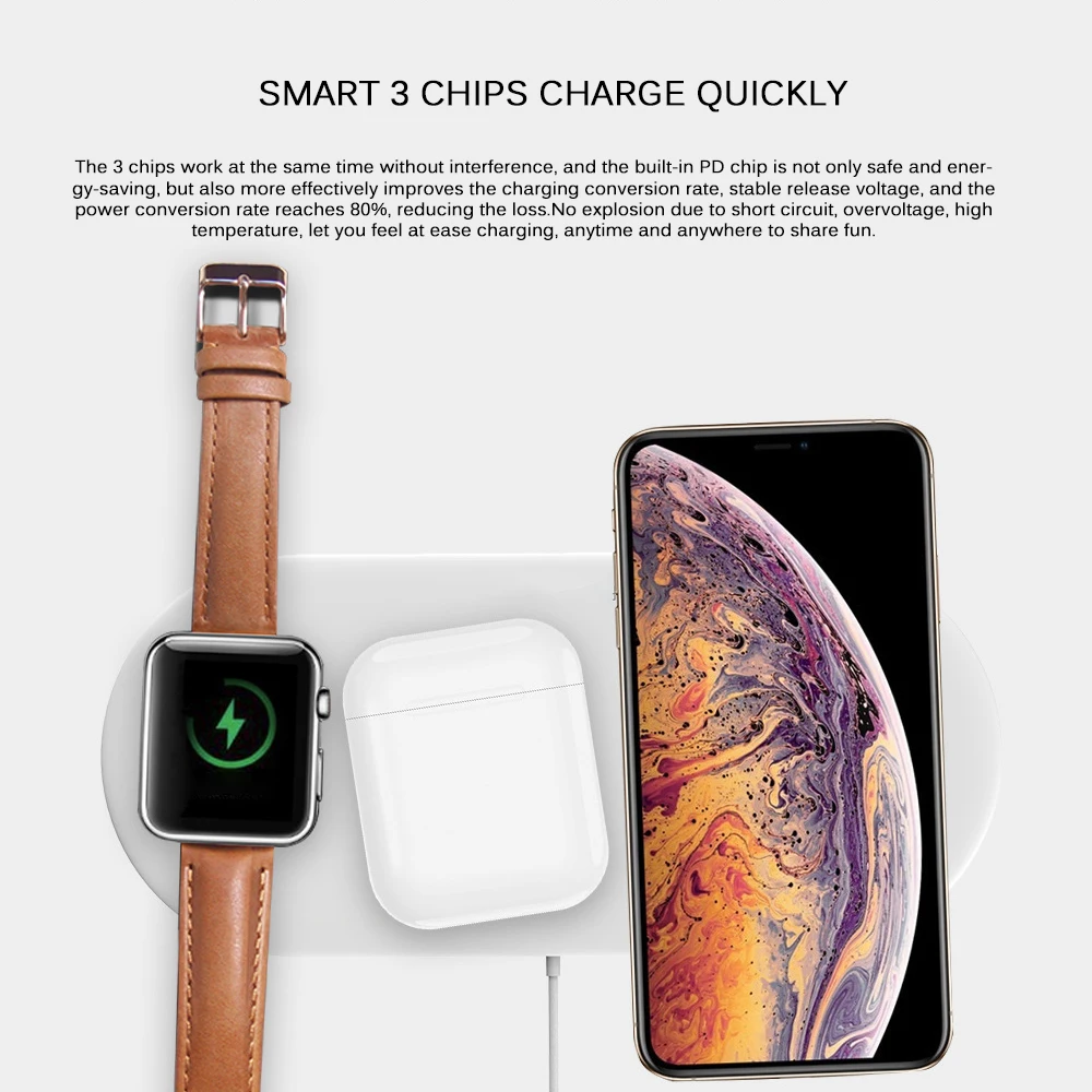 3 в 1 QI 10 Вт двойное Беспроводное зарядное устройство для IPhone X XR XS MAX 8 Plus Магнитная Беспроводная зарядная станция для Apple Watch 4 3 2 1