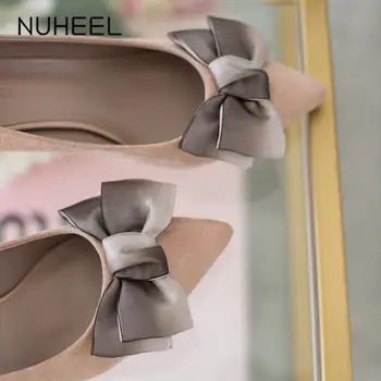 

NUHEEL women's shoes elegant fairy style high heels spring new net red bow pointed shallow mouth shoes women