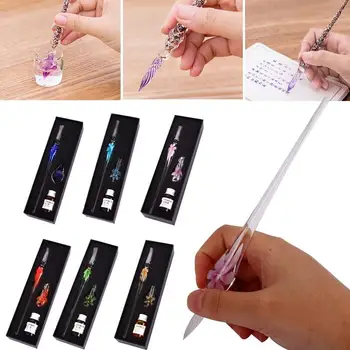

Glass Signature Pen Vintage Drawing Writing Tools Handmade Chalk Transparent with 7ml Ink Creative Novelty
