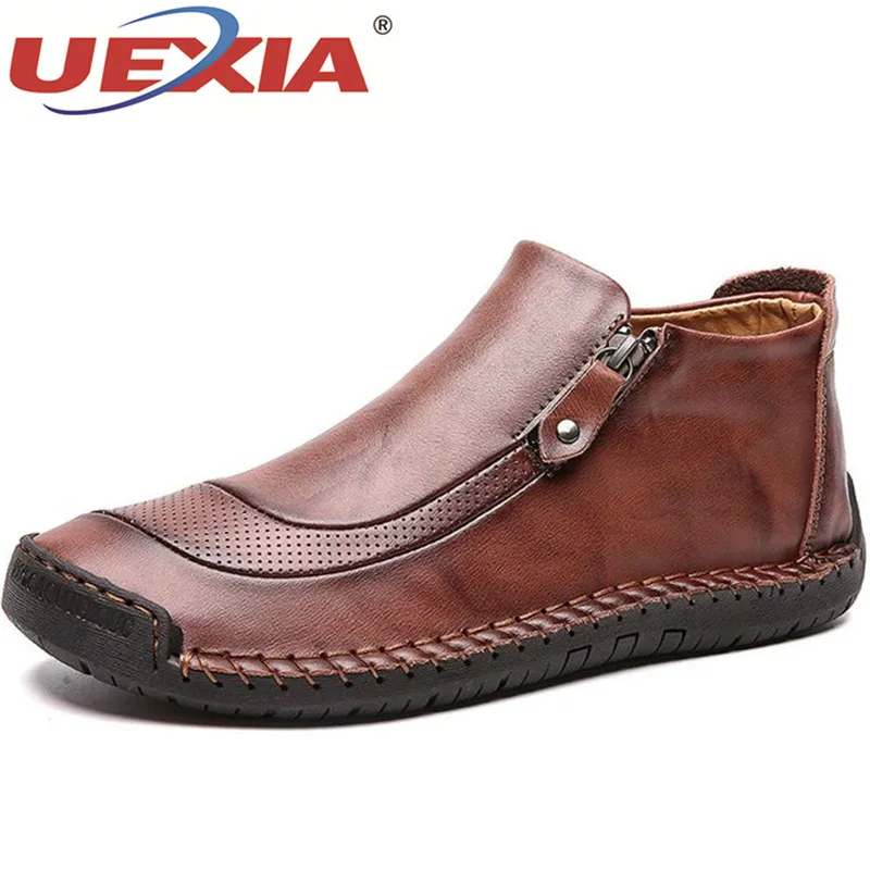

UEXIAE Winter Men Snow Boots Leather Plush Man Ankle Boots Warm Fur Men's Boots High Quality Men Shoes Casual Shoes Big Size 48