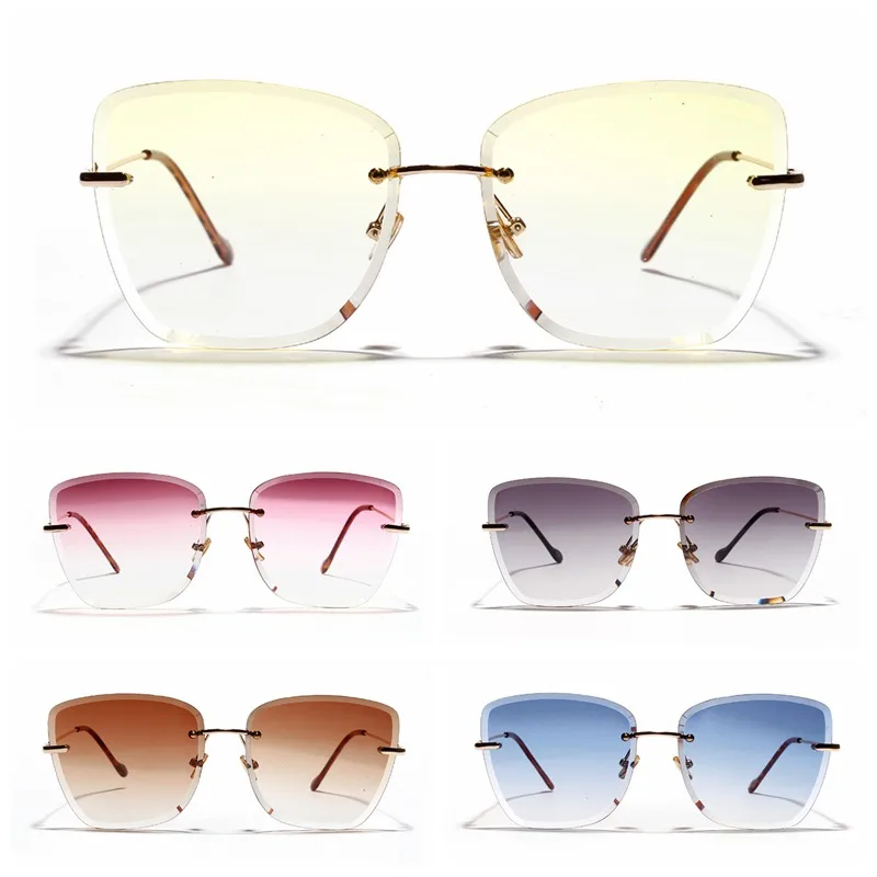 Lunette De Soleil, ретро очки с прозрачными прогрессивными цветными линзами, солнцезащитные очки без рамки, цветные Квадратные Солнцезащитные очки с кристаллами