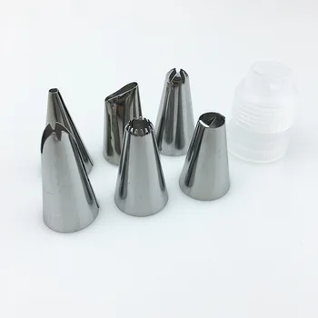 

8 Piece Set Cake Tools 6 Stainless Steel Nozzles And Silicone EVA Pastry Bag Converter