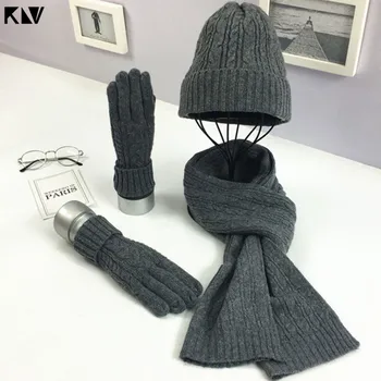 

Women Long Scarf Beanie Hat Gloves 3Pcs Set Twist Braided Cable Knitted Plain Solid Color Cuffed Skull Cap Neck Warmer Mittens