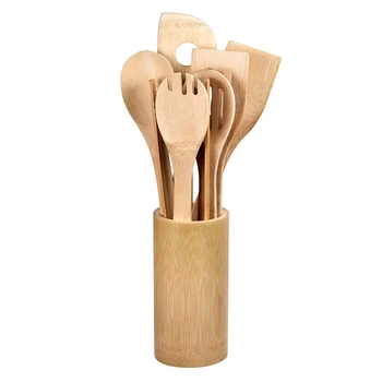 

Promotion! Wooden Cooking Utensils Set - 7Pcs Wood Kitchen Utensil Set - Wooden Spoons for Cooking & Spatulas for Nonstick Cookw