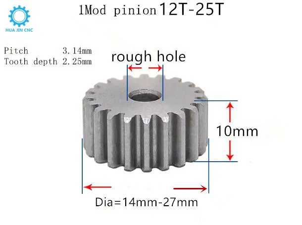 Spur Gear pinion Mod 1 M=1 12-25teeth Width 10mm Blank bore Right Teeth steel positive gear CNC transmission motor gears | Обустройство