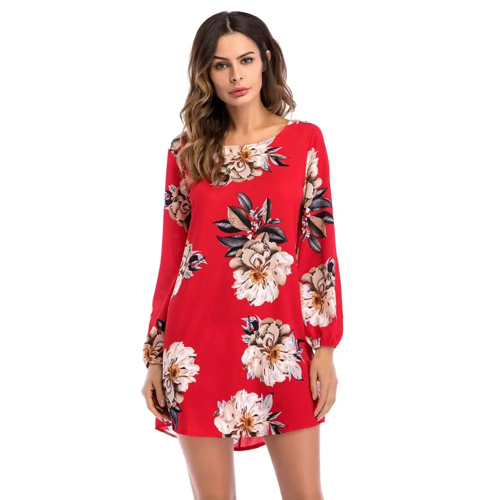 

Elegant Mujer Printing Flower Ladies One-Piece Dress Long Sleeve Backless Bow Tie Thin Chiffon Women's Vestido 2020 Summer