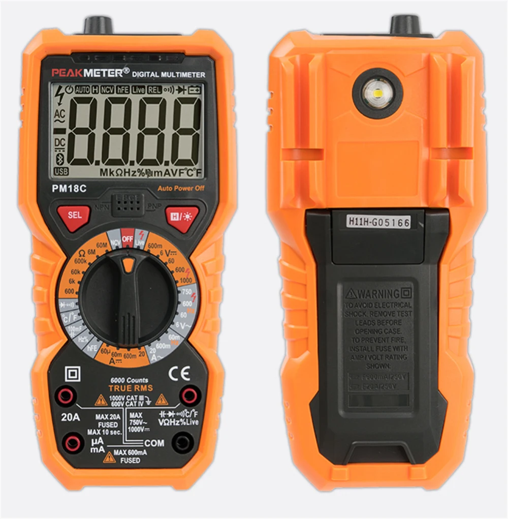 

PM18C Digital Multimeter with True RMS AC/DC Voltage Resistance Capacitance Frequency Temperature NCV Tester