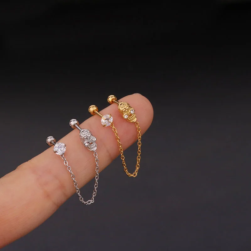 1Pc 1.2*6mm 5 Shape Zircon Gem Tassel Earrings Helix Piercing Tragus Piercing Oreja Nose Ring Ear Piercing Body Jewelry Women