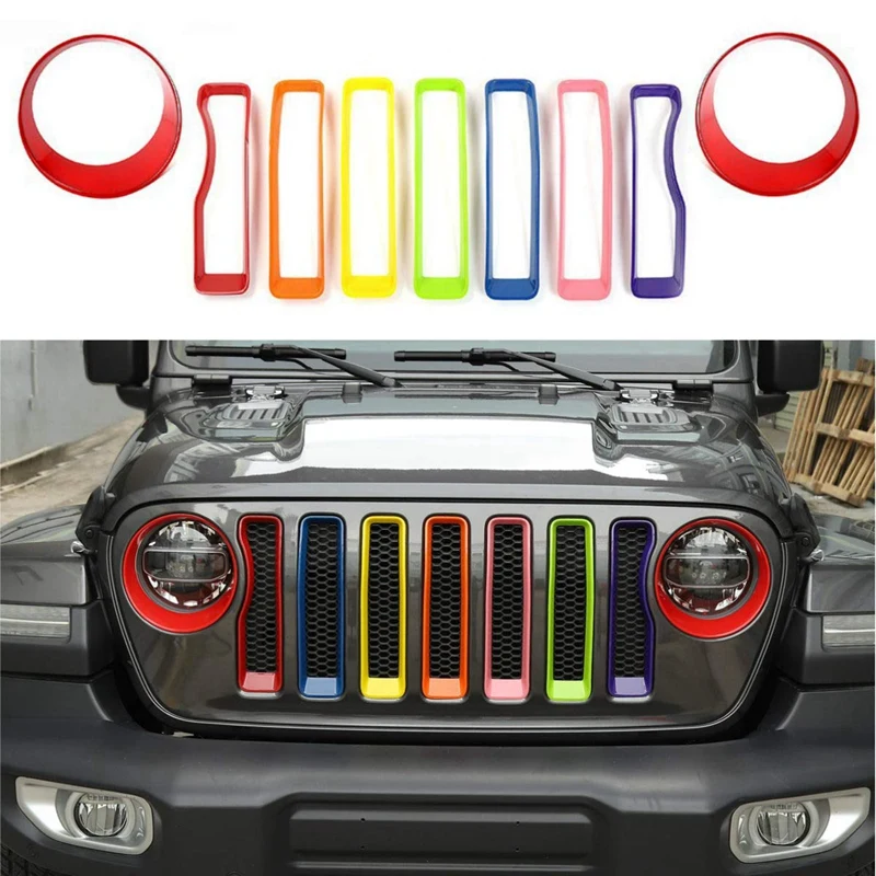 Передняя решетка вставки и крышка фары комплект для 2018-2019 Jeep Wrangler JL &amp Unlimited