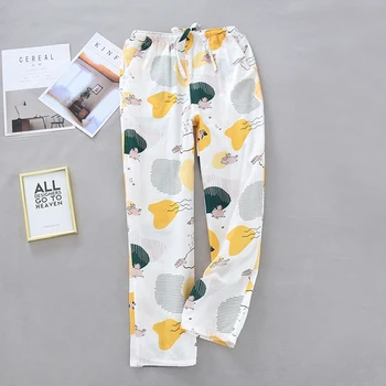

Summer Ladies Pajamas Knitted Cotton Pants Women Plaid Trousers Loose Casual Sleep Bottoms Sleepwear Pants Pijamas Pyjama