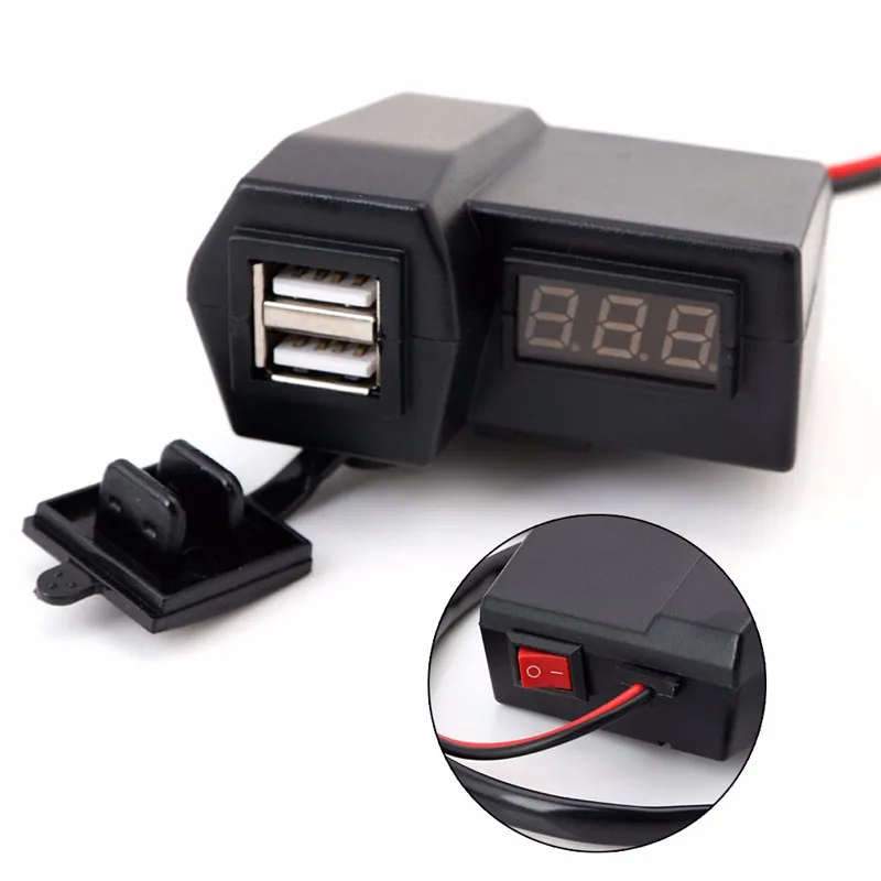 Hot Motorcycle ATV GPS Cell Phone 2USB Power Socket Charger+ LED Voltage Voltmeter YHQ