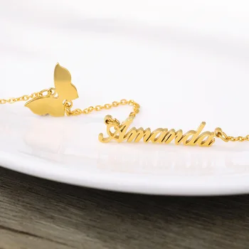 

Custom Stainless Steel jewelry butterfly Name Necklaces For Women Gold Personalized Jewelry Gift butterfly pendant Necklace
