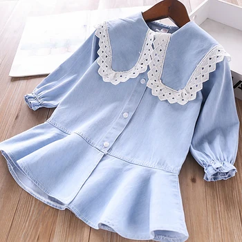 

5239 Denim Embroidery Princess Baby Girl Dress 2020 New Spring Party Wedding Kid Dress For Girl Wholesale Children Clothes Lot