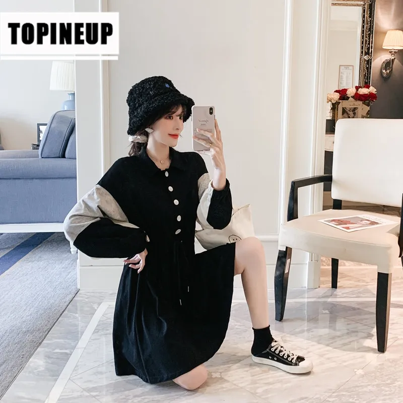 

Spring New 2020 Women's Fashion lapel retro waist slimming irregular plus size dresses