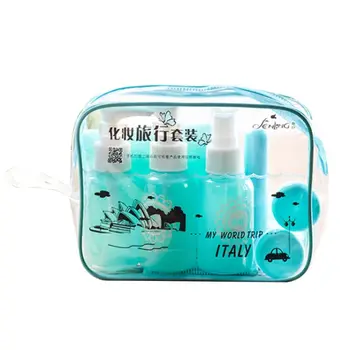 

10Pcs/Set Travel Portable Makeup Container Refillable Empty Bottle Jars Plastic Clear Cosmetic Organizer Mirror Toothbrush Towel