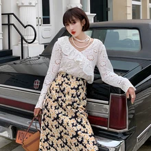 Женская юбка миди с цветочным принтом маргаритки, высокая эластичная талия, свежая Милая юбка