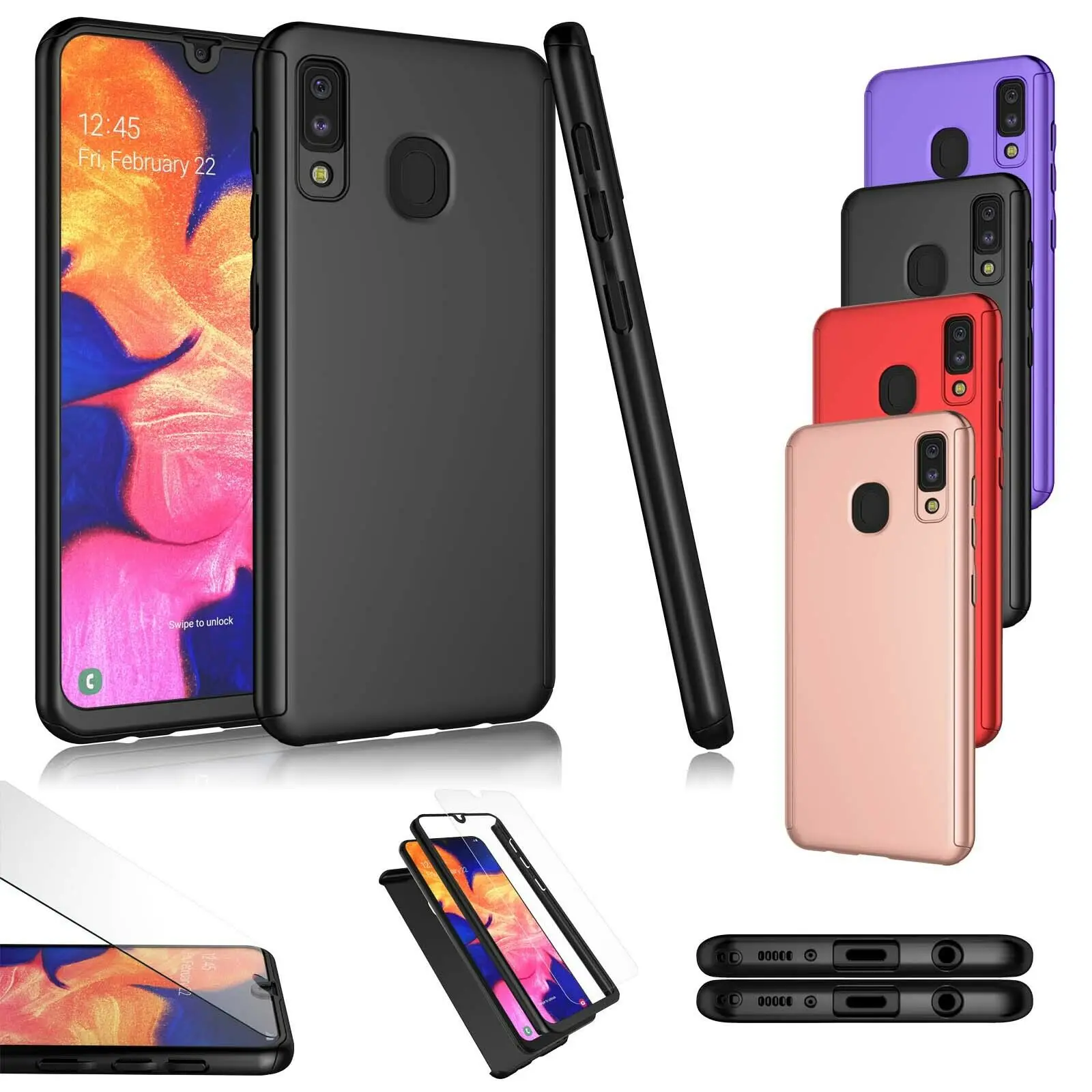 360 PC Front + Back Full Case For Samsung Galaxy A20 A30 A40 A50 A70 A20E A6 A7 A8 Plus 2018 Cover Tempered Glass Phone |
