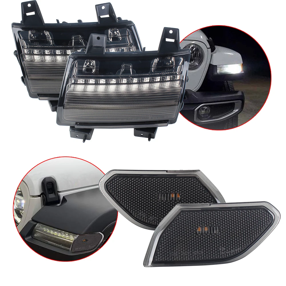

Turn Signal Lights Fender DRL Euro Version High Configuration and LED Side Mudguard Signal Lights for Jeep Wrangler JL 18-19