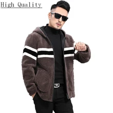 Новое зимнее Мужское пальто из натурального меха, шерсть, короткая мужская шуба из овечьей шерсти с капюшоном, L18-3413 KJ1460