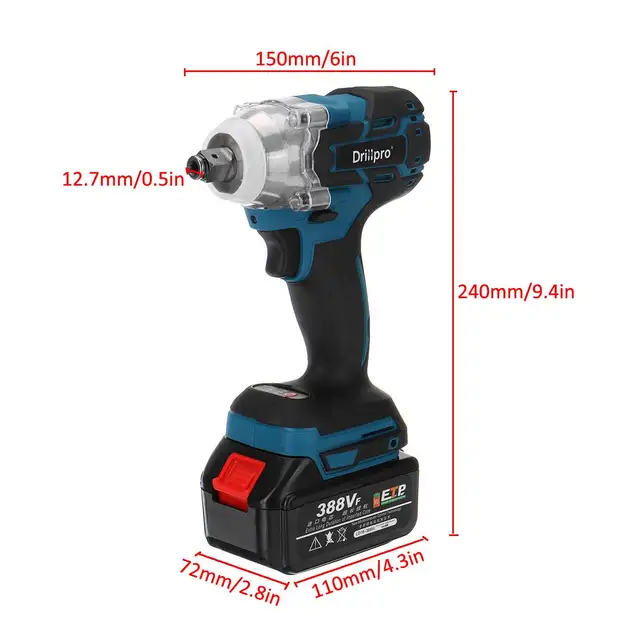 Drillpro 388vf Brushless Cordless Electric Impact Wrench 1 2 inch Power Tool For Home 15000Amh Li