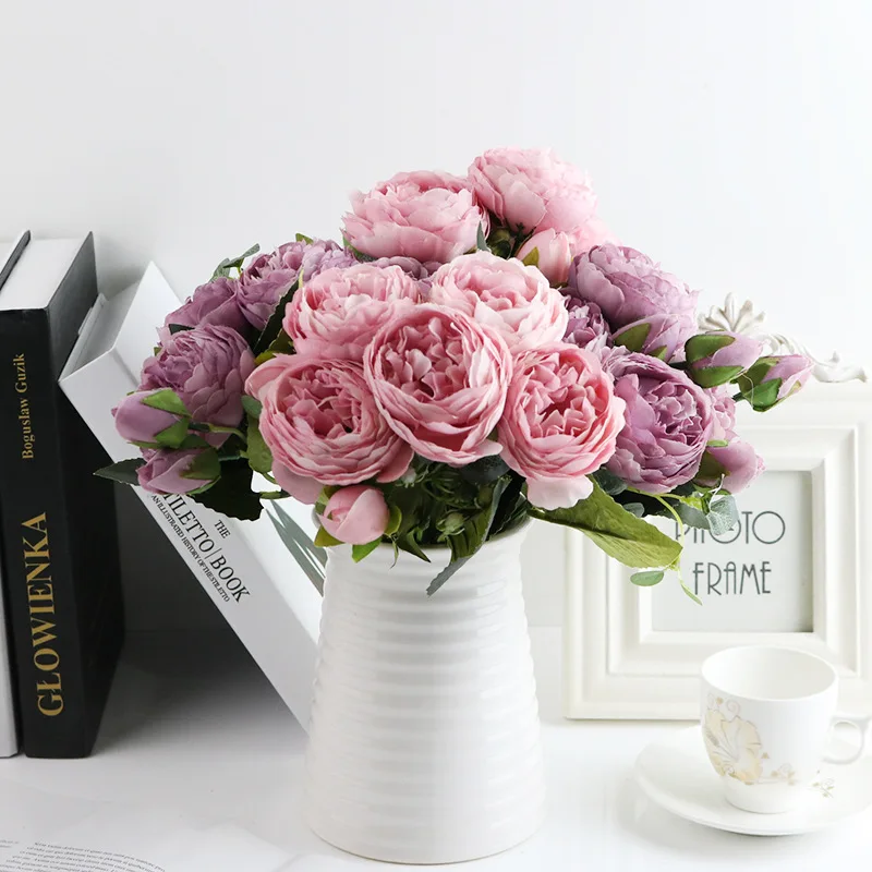 30cm Pink Rose Silk Peony Artificial Flowers Bouquet 5 Big