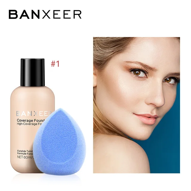 Бренд BANXEER, набор для макияжа лица, тональный крем+ сопонж для макияжа, полное покрытие, тональный крем, матовый стойкий консилер с подарком - Цвет: 01