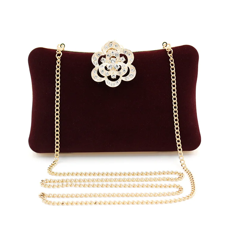 

Fashion New Style Diamond Set Flower Velvet Evening Bag Women's Simple Carrying WOMEN'S Bag Chain Shoulder Bag Bag