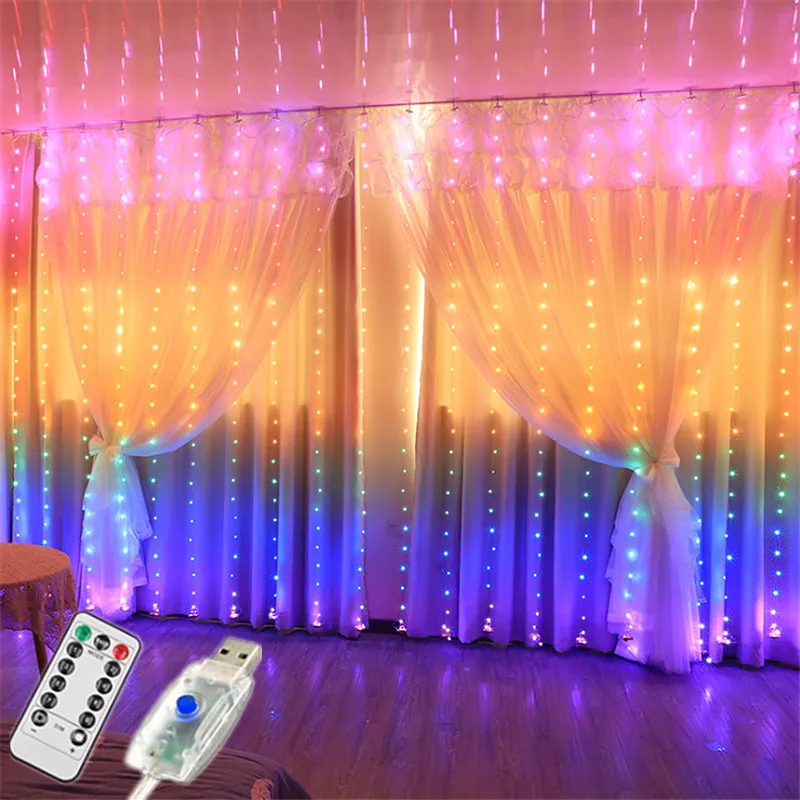 3M Curtain LED Fairy String Lights Garland USB Powered Remote Control Warm White Multicolor Christmas Party Home Decoration Lamp | Освещение
