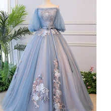 Голубое праздничное платье бальное платье принцессы с пышными рукавами, Новое поступление года, Пышное Платье-jurk