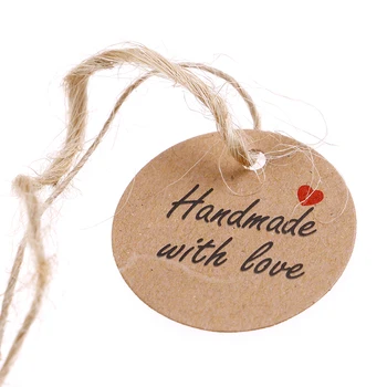 

100Pcs Handmade With Love Labels Hang Tags Blank Kraft Paper With 20m String Tag Labels Party Favors Gift