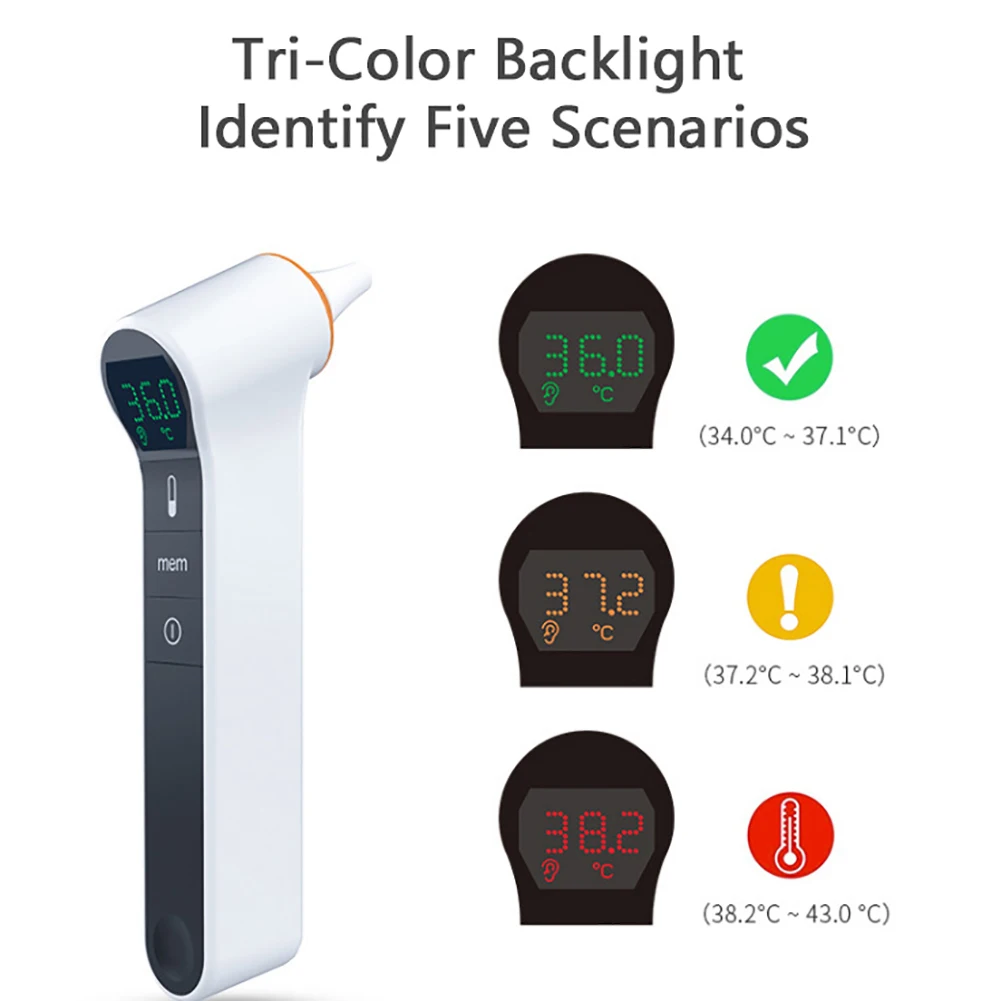

2 In 1 Digital Infrared Thermometer LCD Forehead Ear Non-Contact Fever Measure Tool With Fever Alarm Memory Function Adult Kids