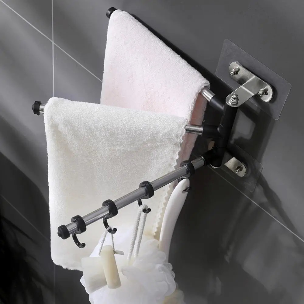 

Stainless Steel Bathroom Towel Racks Puch Free Bath Towel Rack Kitchen Bathroom Rotating Storage Shelf