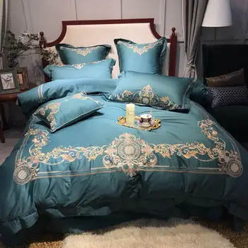 

34Italy Court Style Embroidery Long-Staple Cotton King Queen Size 4/6/7 PCS Bedding Set Duvet Cover Bed Linen Bed sheet