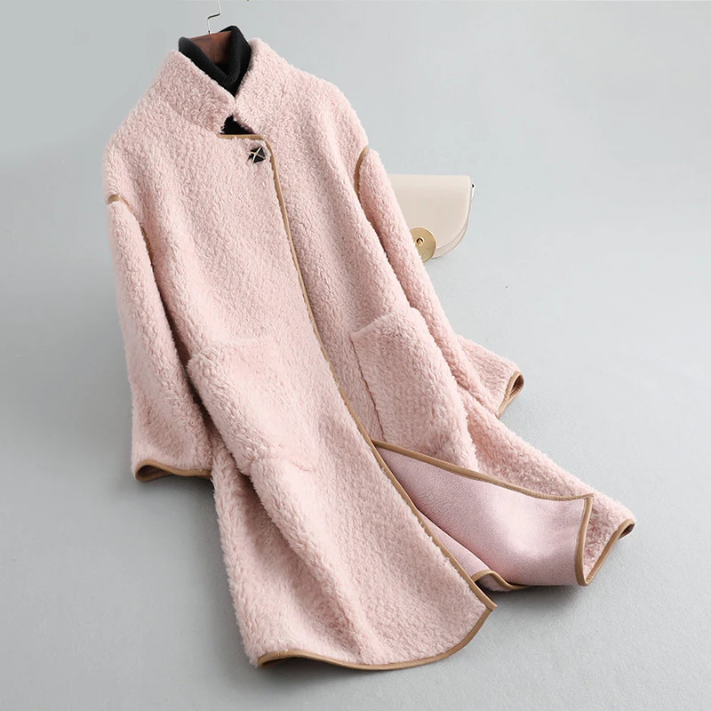 pink Зимнее женское меховое пальто из 18% шерсти, смешанный Акрил, Полиэстер, теплая куртка, меховое пальто для девочек, Женская куртка, пальто A19078 - Цвет: pink