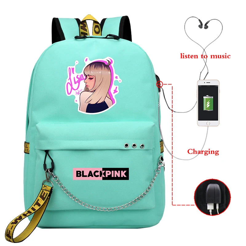 Backpack 1 Mochilas Mujer,, Kpop, черный, розовый, розовый, Лиза, рюкзак для женщин, девочек, школьные сумки, зарядка через usb, рюкзак для ноутбука, Sac A Dos Femme - Цвет: Backpack 1
