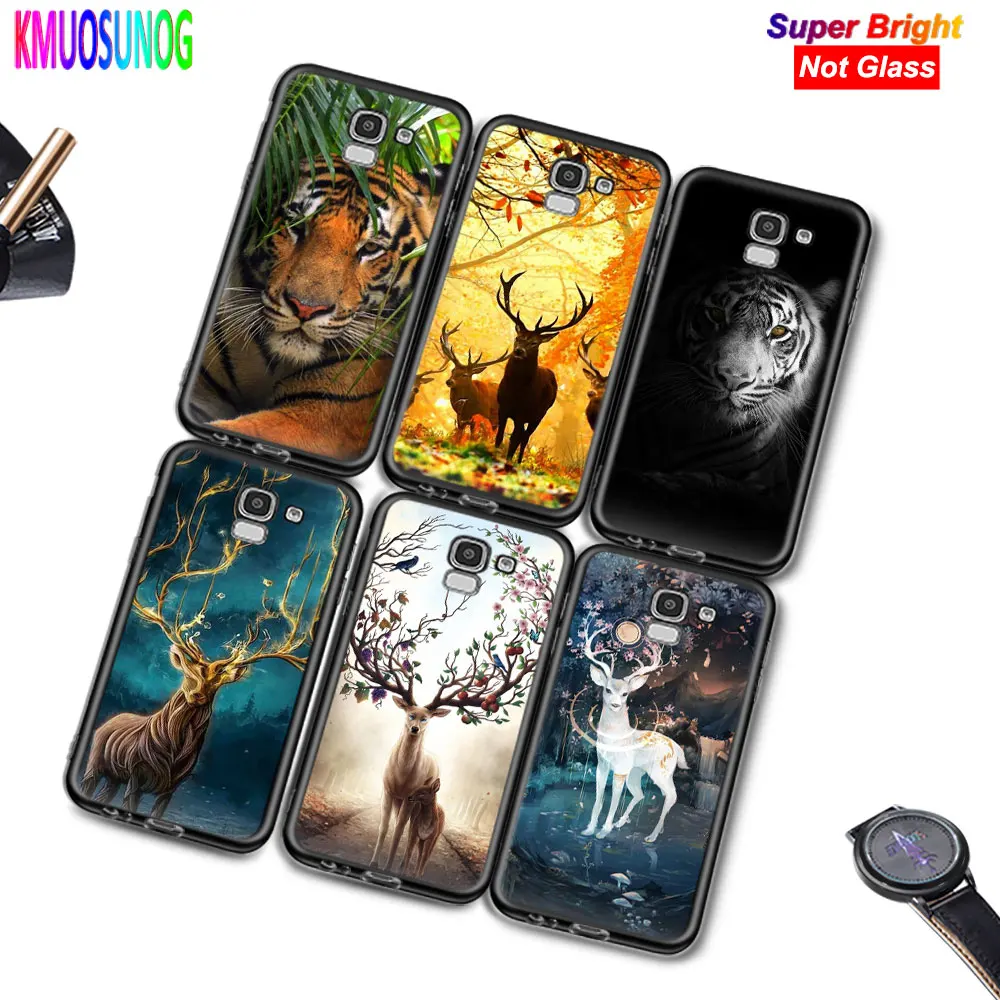 Черный силиконовый чехол с животными оленем Тигром для Samsung Galaxy J2 J3 J4 J5 J6 J7 Plus Core 2018
